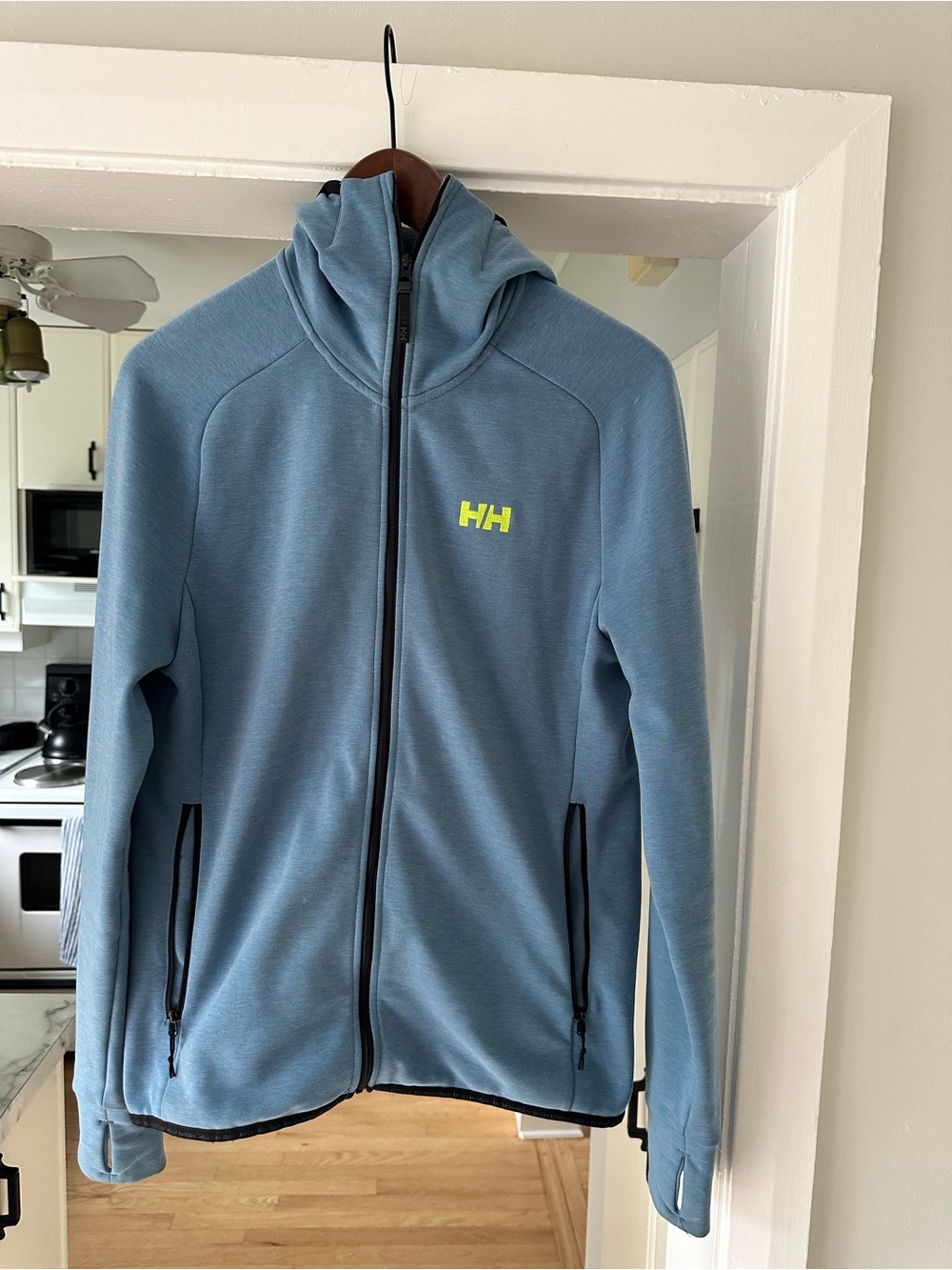 Helly Hansen Dusty Blue Hooded Full-Zip Jacket with Neon Yellow Logo